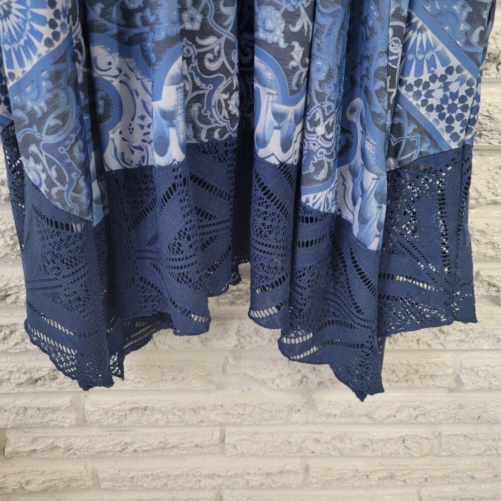 Style Co XL Fit & Flare Dress Blue White Geometric Asymmetric Lace Hem GEO81E - Picture 6 of 11